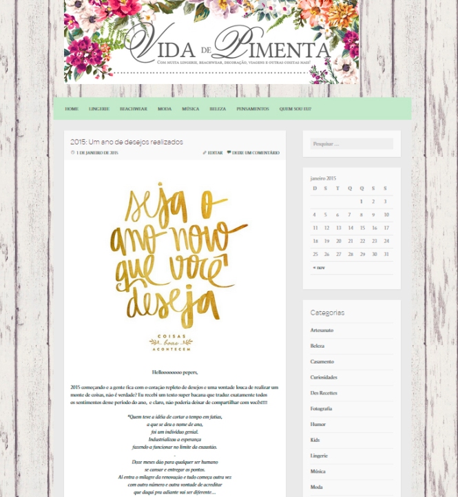 Novo layout blog Vida de Pimenta